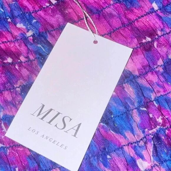 NWT women’s MISA X REVOLVE pink & blue watercolor MINIKLEID NOURA mini dress - Picture 7 of 9